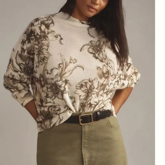 New Anthropologie The Pilcro Alani Cashmere Sweater Size Large Cherubs Printed - Picture 1 of 11